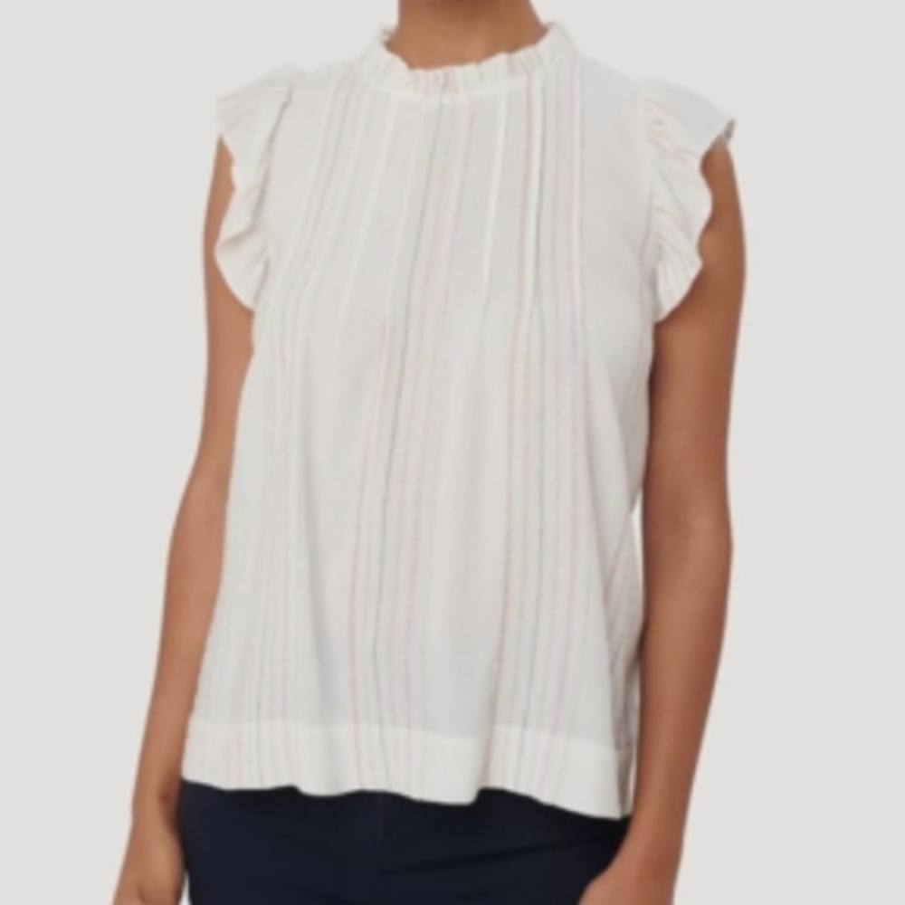 LOFT Striped Ruffle Sleeve Blouse - Picture 2 of 5